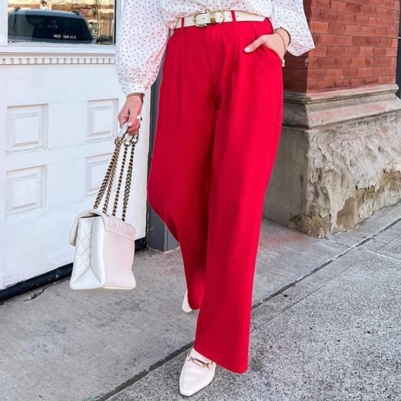 Molly Bracken High Rise Wide Leg Trouser Red Pants Size Medium - Picture 4 of 12